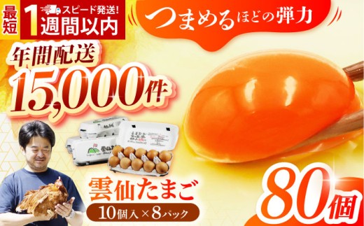 【常温配送】雲仙たまご 80個(卵10個入り×8パック) 長崎県/塚ちゃん雲仙たまご村 [42ACAE002] 玉子 タマゴ 鶏卵 長崎 島原 九州 スピード 発送 配送 最速 最短 すぐ届く すぐ発送