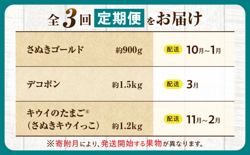 とれたて果物 3回定期便G 果物 フルーツ 果物定期便 フルーツ定期便 定期便 キウイ デコポン 濃厚 旬の果物 定期 人気 おすすめ 贈答 贈り物 青果物 糖度 香川県 _mk165-t071