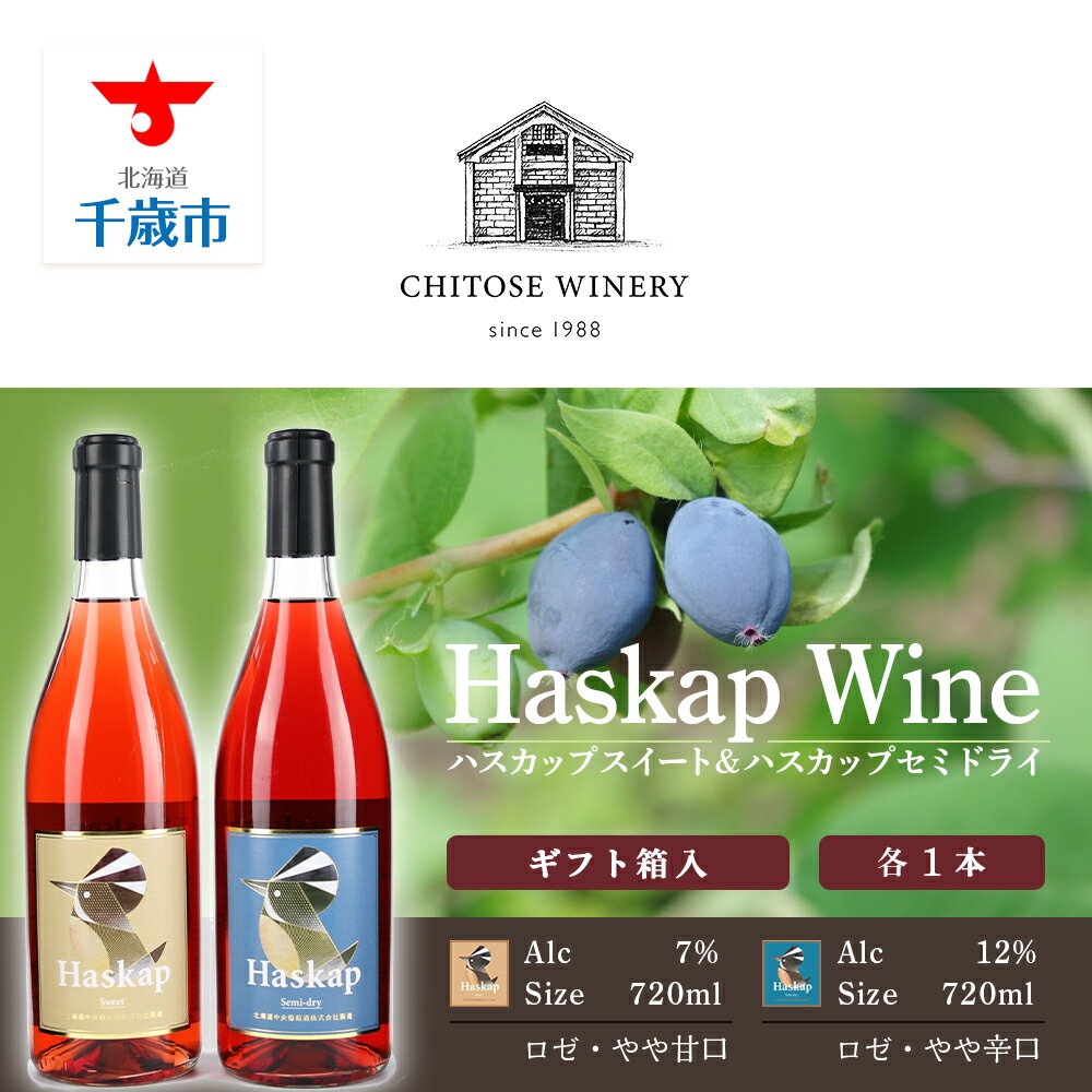 【ふるさと納税】 千歳ワイナリー ハスカップスイート720ml×1本＆ハスカップセミドライ720ml×1本＜ギフト箱入＞ お酒 ワイン お酒 ワインセット【北海道千歳市】ギフト ふるさと納税 夏ギフト クリスマス