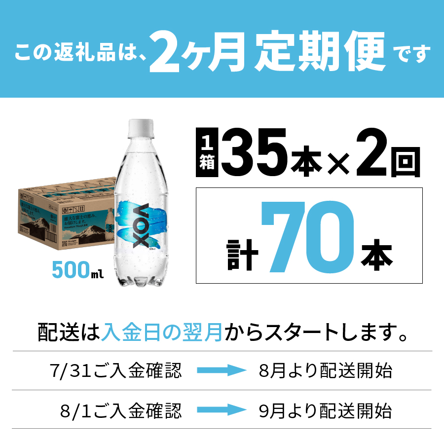 【2か月定期便】VOX バナジウム 強炭酸水 500ml 35本 【富士吉田市限定カートン】