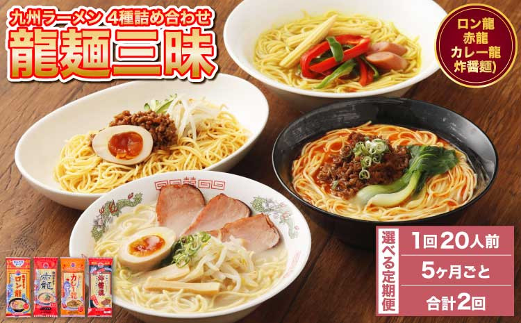 
            ラーメン 【マツコの知らない世界で絶賛 赤龍】【5ヶ月毎2回定期便】九州ラーメン 詰合せ 龍麺三昧 4種×5本 計40本（20本×2回）
          
