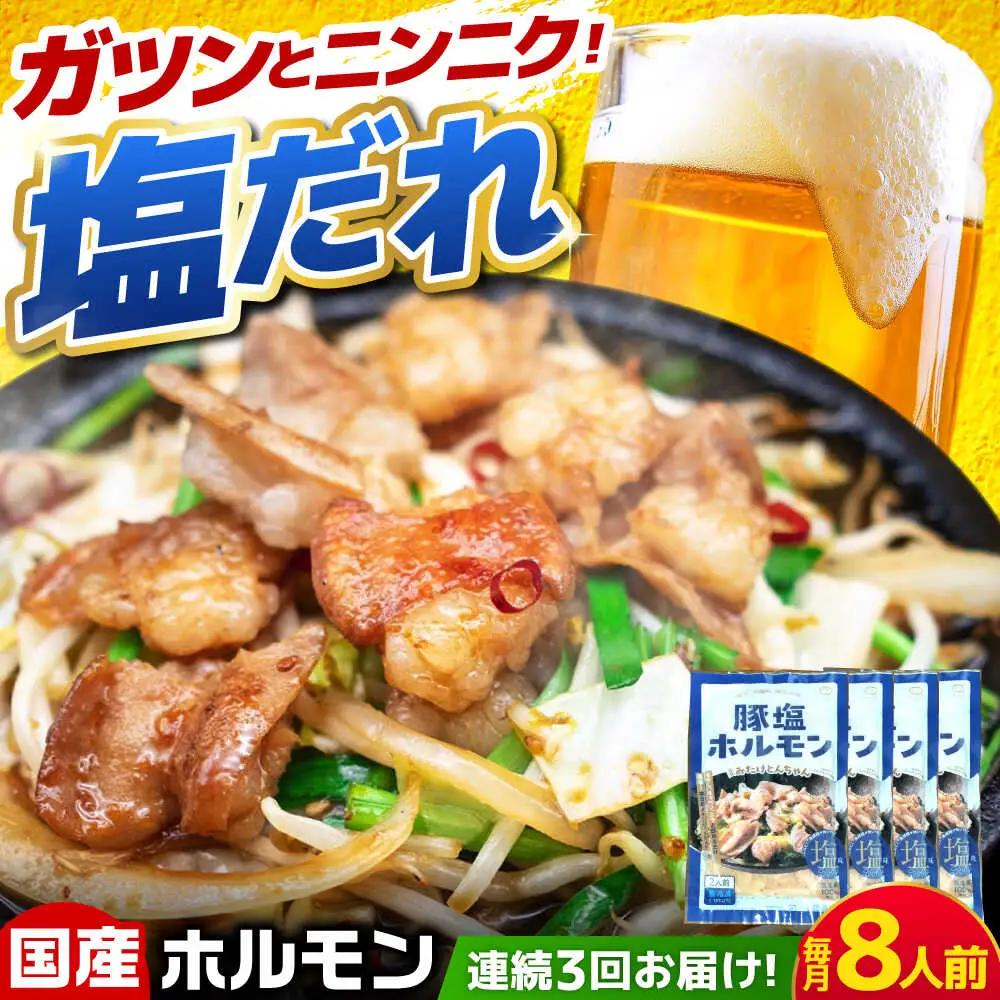 【3回定期便】岐阜県産豚もつの鉄板焼き「元祖みたけとんちゃん」豚塩味（8人前）[AVAA061]豚肉 定期