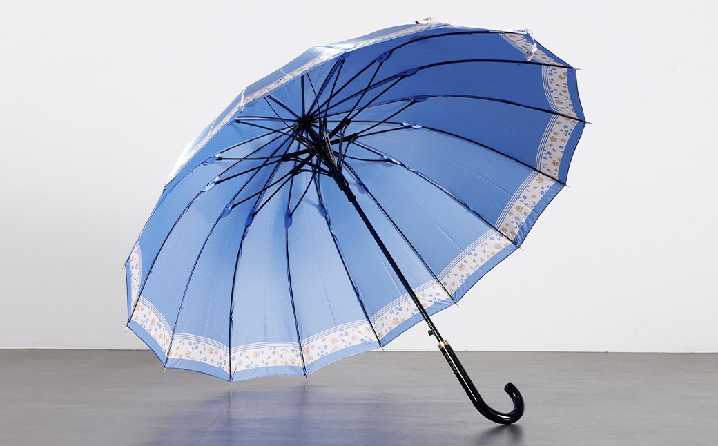 【カラーが選べる】婦人サテン裾花柄 軽量16本骨60cmジャンプ ネイビー・ワイン・ブルー