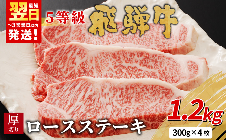 最高5等級 飛騨牛 厚切りロースステーキ 1.2kg 300g×4枚 牛肉 和牛 肉 ロース ステーキ 東白川村 岐阜 贅沢 霜降り A5 5等級 厚切り 養老ミート