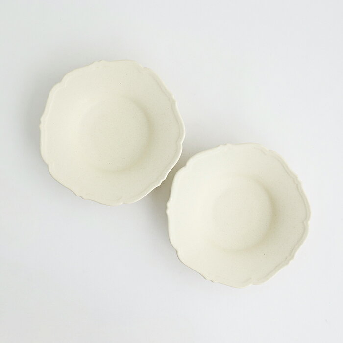 【ふるさと納税】【Awabi ware】輪花中深皿 ペアセット（アイボリー×2） 《決済から3ヶ月前後で発送》