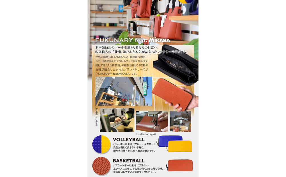 FUKUNARY ラウンド長財布 カード入れ 小銭 ミカサ バレーボール ブルー おしゃれ 日本製 広島市 フクナリー M025