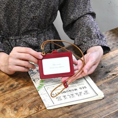 ふるさと納税 長浜市 本革IDカードケース横型&ネックストラップ【ルージュ(赤色)】 |  | 02