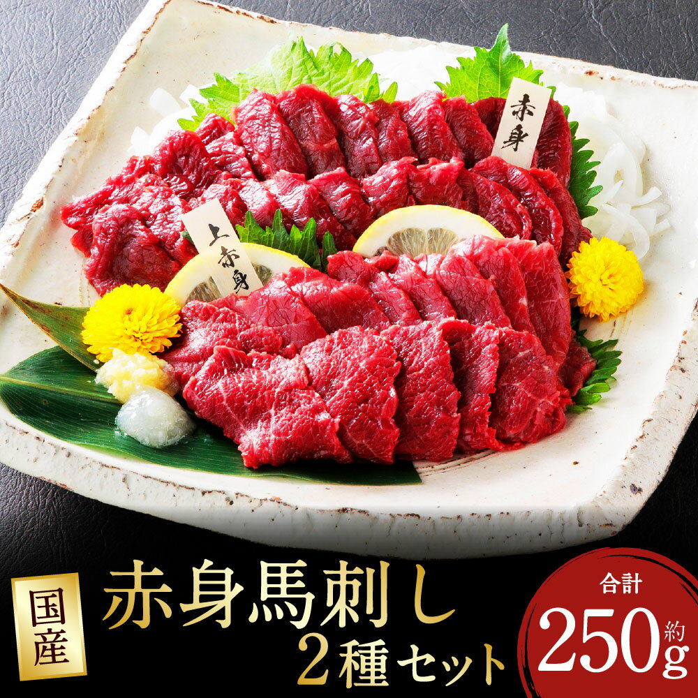 【ふるさと納税】国産 赤身 馬刺し 2種セット 専用醤油付き（80ml×1本） 赤身並馬刺し×3パック・上赤身馬刺し×2パック 計約250g（約50g×5パック） 馬刺 馬肉 お肉 しょうゆ 詰め合わせ 冷凍 熊本県 上天草市 送料無料