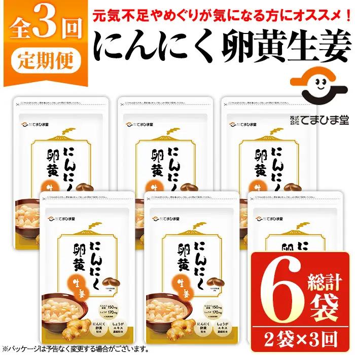 No.1285-A てまひま にんにく卵黄生姜(1袋 62粒入り・2袋×3回)  鹿児島 日置市 ニンニク 健康食品 栄養 元気 カプセル 安全安心 生姜 サプリ サプリメント 定期便 頒布会 【てまひま堂】