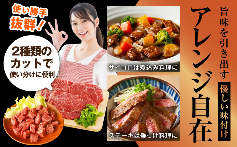 【氷温熟成×極味付け】黒毛和牛赤身ももステーキセット 総量600g（ステーキ 3枚＆サイコロ 300g）【味付け 焼くだけ 簡単調理 牛肉】 mrz0436