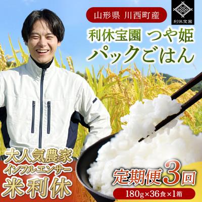 ふるさと納税 川西町 【毎月定期便】山形県川西町産つや姫 「利休宝園」 パックごはん (180g×36食)×全3回