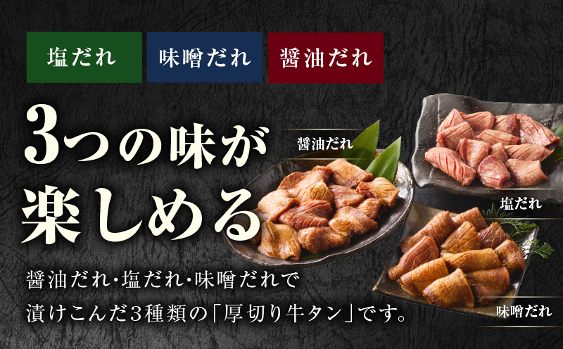 厚切り牛タン 900g 3種の味付け 食べ比べ【300g×3P 牛肉 牛タン 牛たん 厚切り牛タン 焼肉 BBQ キャンプ アウトドア 焼くだけ 訳あり サイズ不揃い 小分け】 015B394