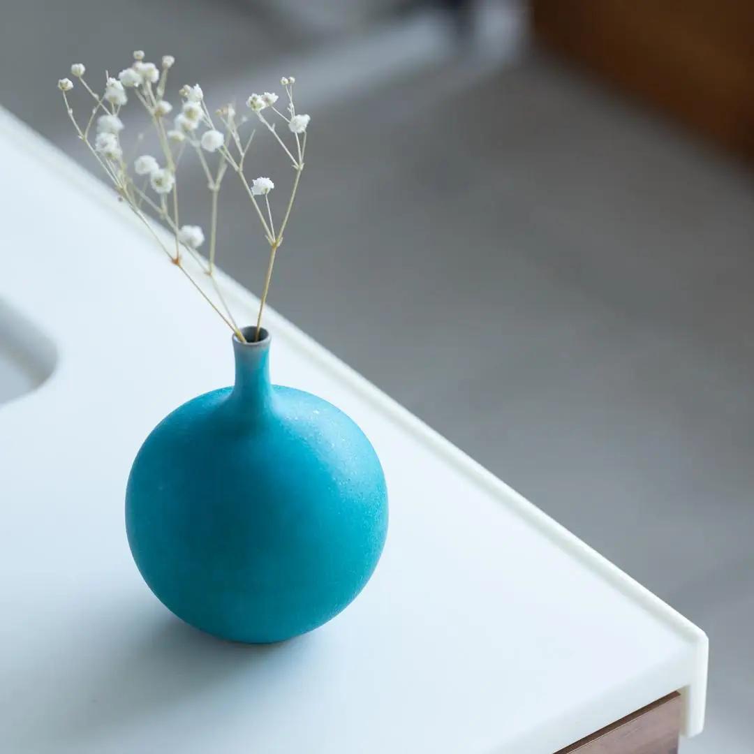 【瑞光窯-ZUIKOU-】フラワーベース＆ドライフラワー No.011 Blue Jasper × カスミソウ｜京都 清水焼 インテリア おしゃれ 人気