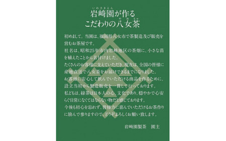 八女茶100％ まろやかなコクとさわやかな後味「特上煎茶」100g×６袋＜岩崎園製茶＞　075-022