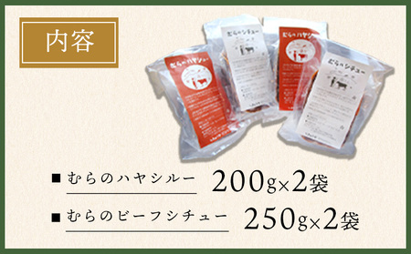 ちきゅうや「むらのあか牛ビーフシチュー×2」「むらのハヤシルー×2」計4食セット《30日以内に順次出荷（土日祝を除く）》 熊本県南阿蘇村 ハヤシルー ビーフシチュー