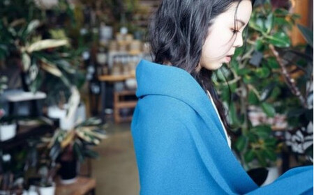 リバーシブル和紙ストール CLEMATIS 折り返しポケット ブルー