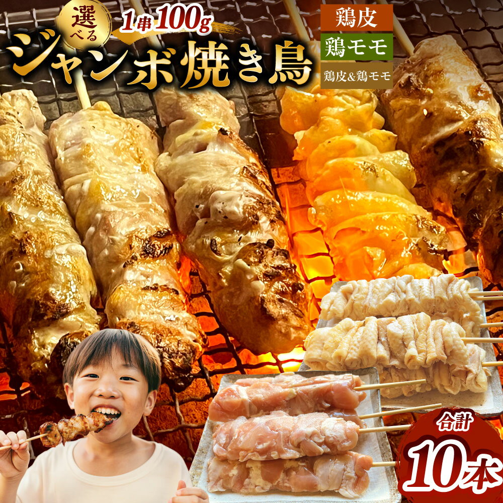 【ふるさと納税】ジャンボ焼き鳥 鶏皮10本 / 鶏モモ10本 / 鶏皮・鶏モモセット10本 《選べる種類》 焼き鳥 焼鳥 やきとり おやつ おかず 惣菜 鶏 鶏肉 鶏皮 鶏もも肉 BBQ ホームパーティー キャンプ 福岡 福岡県 筑後市