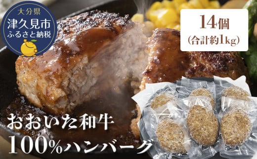 おおいた和牛100% ハンバーグ 約70g×14個 合計約1kg 牛肉 豊後牛 ハンバーグ おかず お弁当 小分け レンジ 時短料理 惣菜 冷凍 大分県産 九州産 津久見市 国産