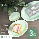 【ふるさと納税】【美濃焼】グリーン リムドット オーバル 3点セット【金正陶器】食器 楕円皿 プレート [MAK047]