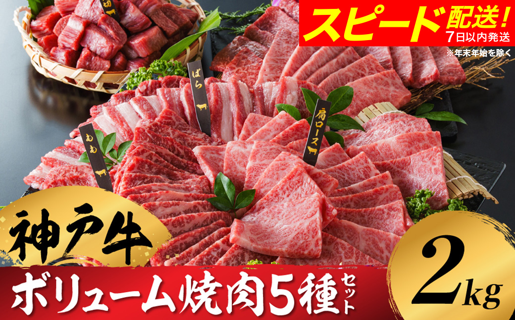 神戸牛 ボリューム焼肉セット 肩ロース 肩 モモ バラ 赤身角切り 2kg / 焼肉 食べ比べ 牛肉 小分け (200g×5種×2パック) 密着包装 赤身 霜降り国産牛 焼肉セット 焼き肉 冷凍 国産牛 ブランド牛 黒毛和牛 神戸ビーフ 化粧箱入り ギフト【帝神志方ミート】/翌月にお届け