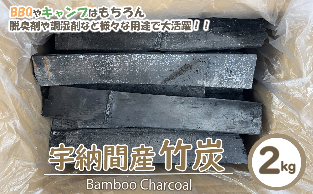 竹炭 宇納間産竹炭 2kg [ROCKY WOOD JOB 宮崎県 美郷町 31bh0008] 炭 燃料 BBQ キャンプ アウトドア 焚火 火起こし 消臭 調湿 湿気取り