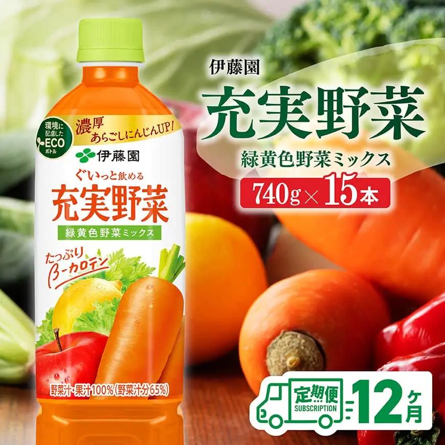 【12ヶ月定期便】伊藤園 充実野菜 緑黄色野菜ミックス（PET） 740g×15本 野菜ジュース 長期保存 備蓄 健康