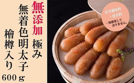「食品添加物不使用」極み無着色明太子　檜樽入り(600g)　海千[F4241]