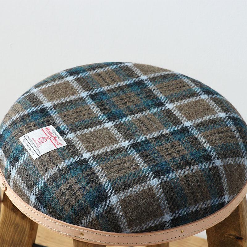 まぁるいスツール【カーキ＆ブルーチェック】 子供 椅子イスキッズ HARRIS TWEED（ハリスツイード）家具 Z096VC01