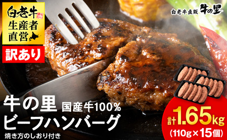 ★大容量！合計1.65kg！★訳あり・牛の里ビーフハンバーグ(110ｇ5枚入）×3 AG058