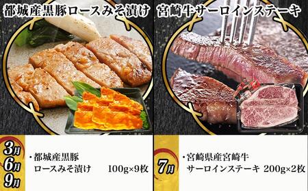 使える!まるゆうの牛&豚定期便(12ヶ月)_T200-12-N401_(都城市) 国産 宮崎牛 黒毛和牛 ローススライス サーロインステーキ 切り落とし 霜降り 黒豚 みそ漬け 定期便 