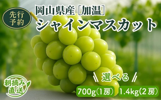 
                  【2026年先行予約】［加温］岡山県産シャインマスカット 700g/1.4kg | マスカット 種無し ぶどう 葡萄 果物 くだもの フルーツ 岡山
                