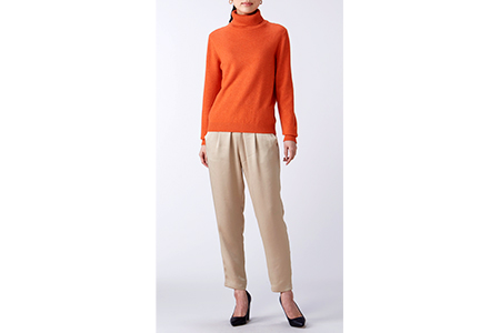 日本製 カシミヤ100% レディース タートルネック オレンジ Mサイズ [0815]