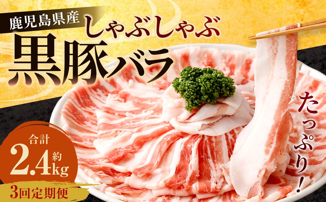 
            【3回定期便】鹿児島県産 黒豚バラ しゃぶしゃぶ  合計2.4kg（800g×3回） 黒豚 豚肉 豚バラ 肉 お肉 CS-614
          
