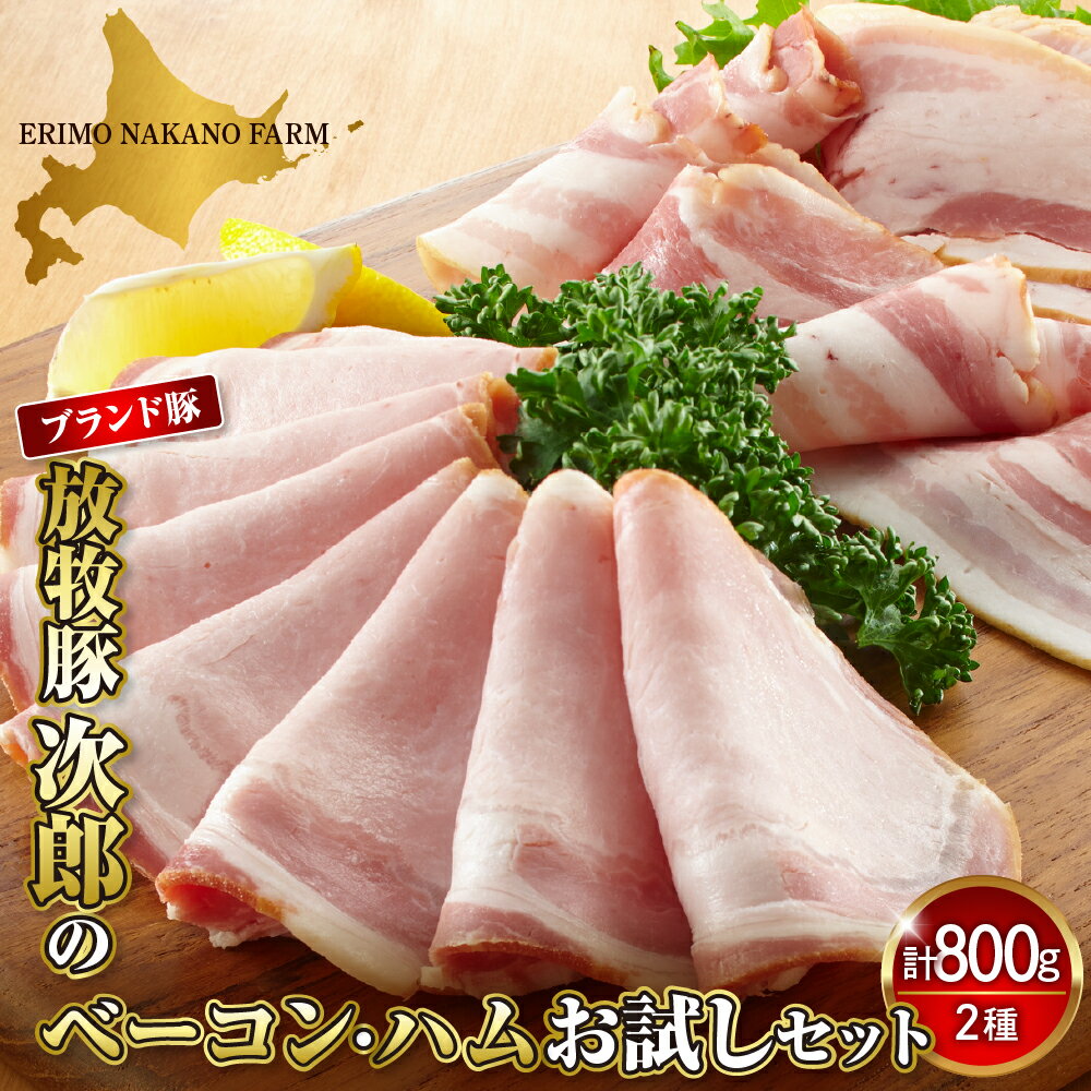 【ふるさと納税】ベーコン ＆ ハム お試し セット 2種 計 800g/ ショルダー ベーコン 200g × 2パック モモ ハム 200g × 2パック お試し 食べ比べ お取り寄せ グルメ お中元 ギフト BBQ ブランド 豚 放牧豚 次郎 北海道 えりも町