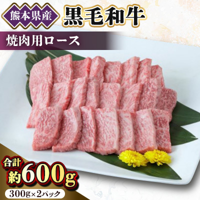 【黒毛和牛】熊本県産　焼き肉用　ロース600g(300g×2パック)　(美里町)【配送不可地域：離島】【1527981】
