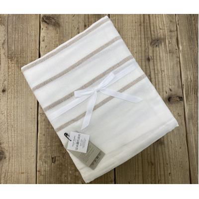 ふるさと納税 泉大津市 オーガニックコットン　タオルシーツ　シングル145×230cm　ボーダー　ベージュ　SNS-13BE