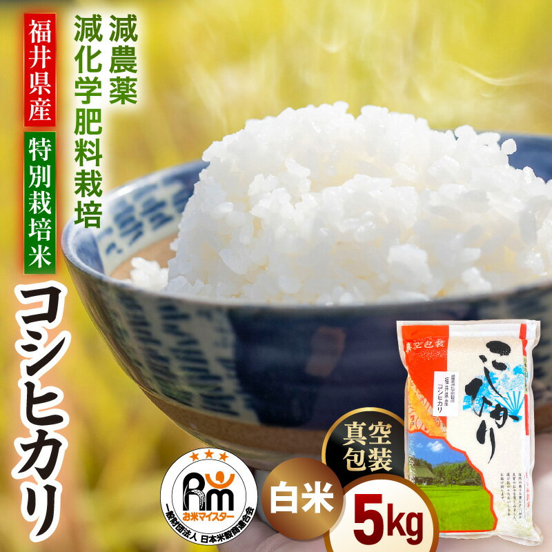【ふるさと納税】【期間限定】＜真空包装＞ 令和6年産 米 5kg 精米 減農薬減化学肥料栽培 コシヒカリ 福井県産米《14日以内に出荷予定》【白米 5キロ こしひかり 真空パック お米 人気品種 産地直送 新生活 kome】