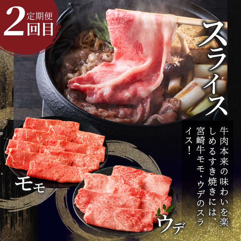 3か月お楽しみ定期便『宮崎牛よくばりセット』総重量2.4kg_T030-021【肉 牛 牛肉 おかず 国産 人気 ギフト 食品 すき焼き しゃぶしゃぶ 焼肉 BBQ 送料無料 プレゼント】