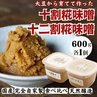 ふるさと納税 阿賀野市 月岡糀屋 完全自家製味噌 2種食べ比べセット 600g×2個入り 十割糀味噌 十二割糀味噌