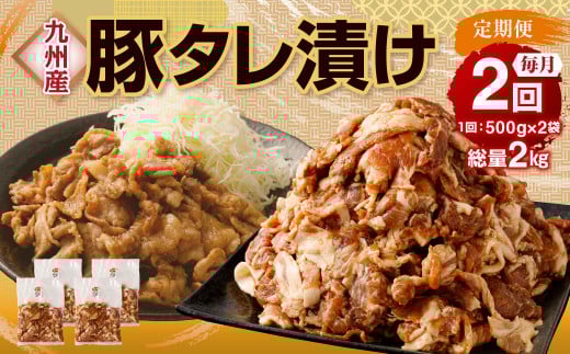 【2ヶ月定期便】 九州産豚 タレ漬け 合計1kg 500g×2袋 ×2回 総計2kg 豚肉 小間切れ コマ切れ 肉 タレ 冷凍 豚 小分け 簡単調理 国産 九州産 定期便 2回 熊本県 水俣市