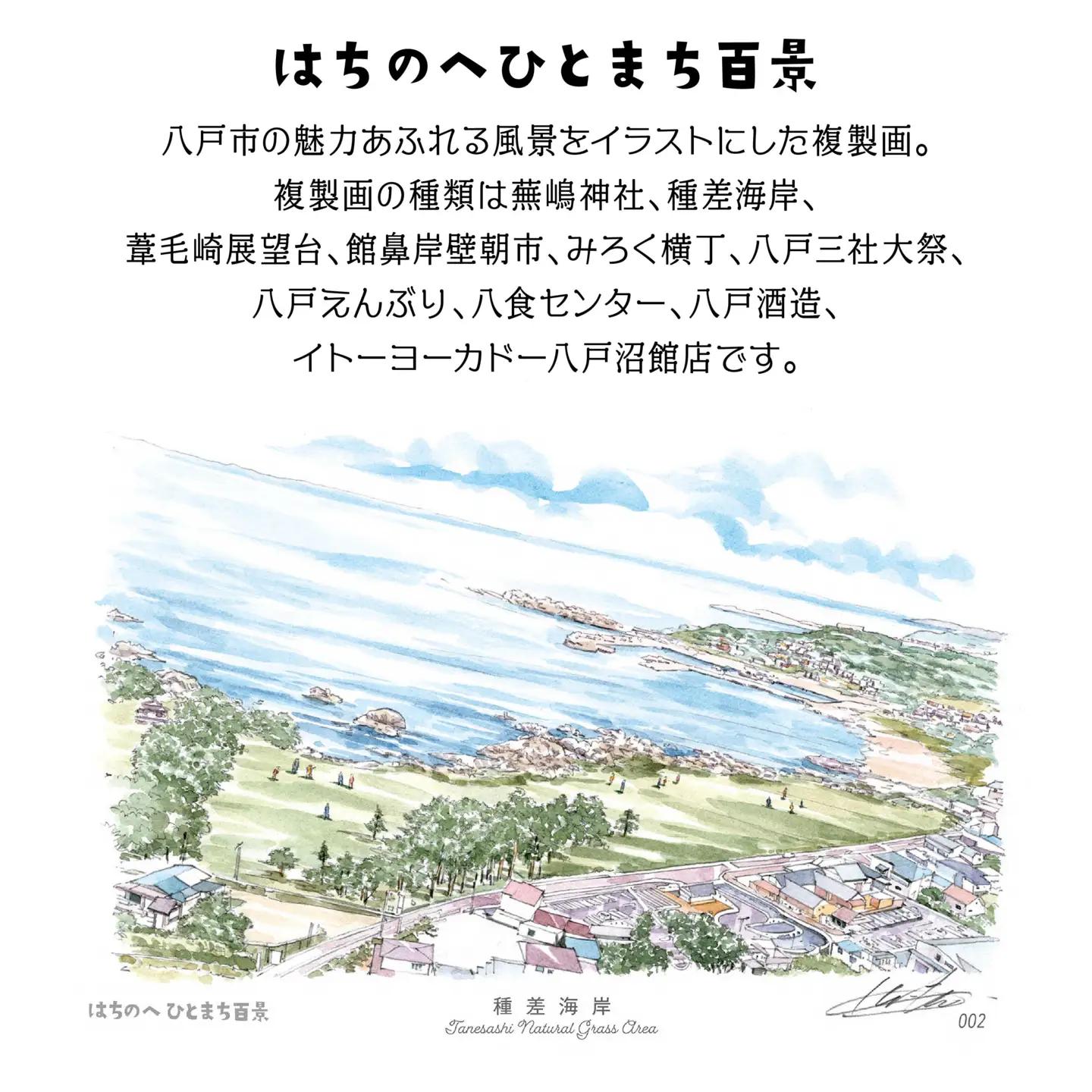 【種差海岸】八戸の風景 複製画 26.5×36.0×3.0 800g 風景画 額付き マット 青森県 八戸市　