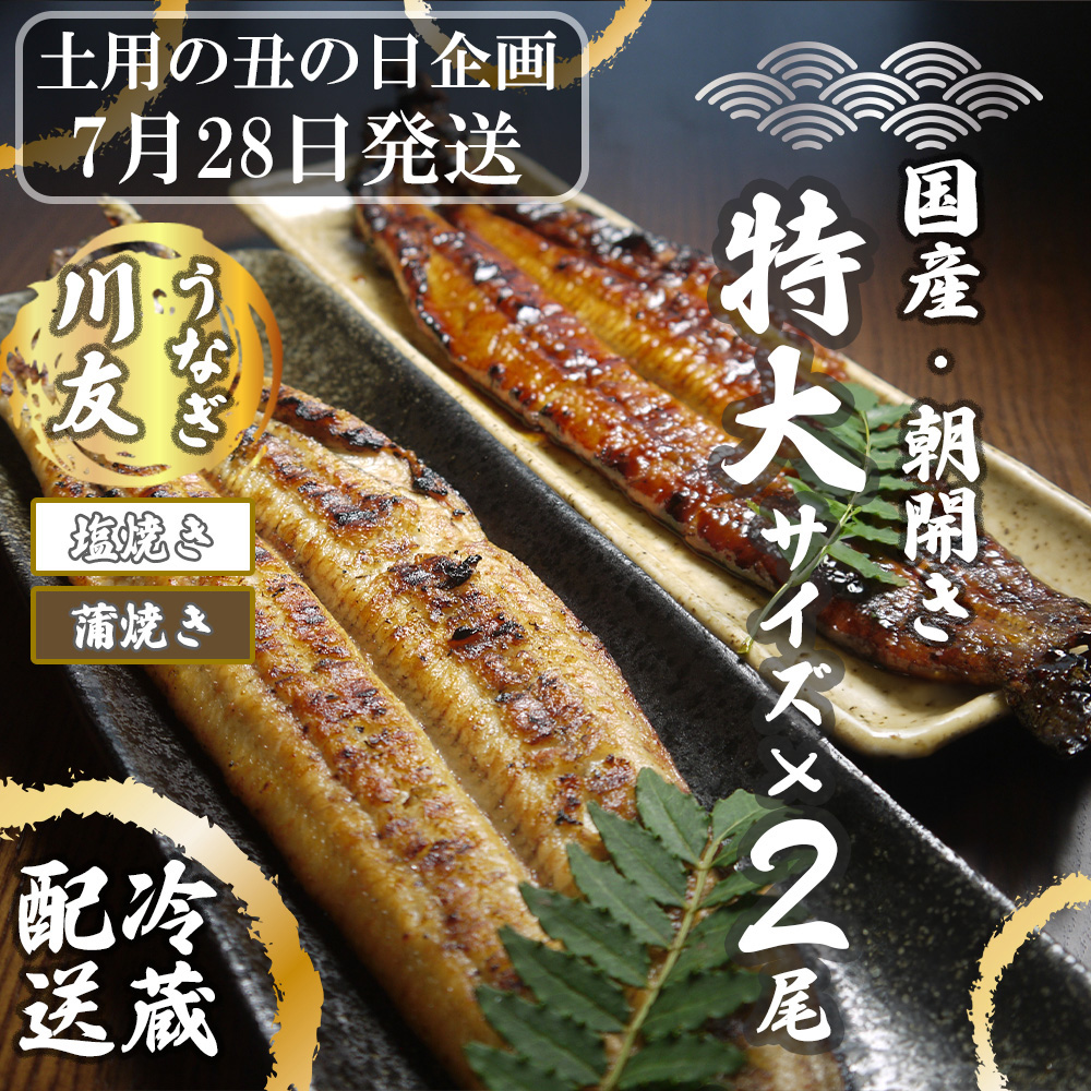AK009_【土用の丑の日企画：7月28日冷蔵発送】朝開き国産うなぎ２尾（1尾あたり約200ｇ） 蒲焼き・ 塩焼き 国産鰻 ウナギ