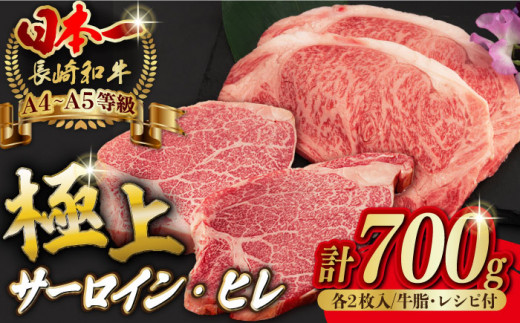 【二大高級部位！】サーロイン と ヒレ ステーキ 計700g （各2枚） 長崎和牛 A4～A5ランク 希少部位【野中精肉店】 [VF50] 肉 牛肉 赤身 サーロインステーキ ヒレステーキ 焼肉