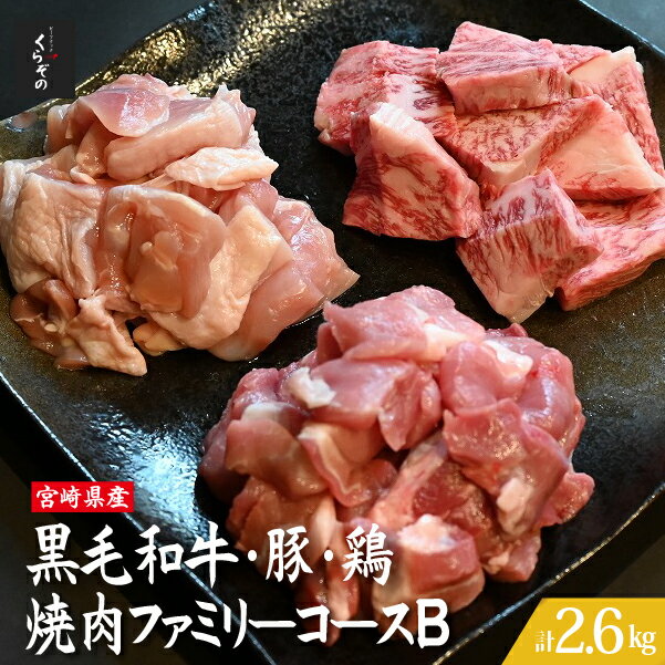 【ふるさと納税】宮崎県産 牛・豚・鶏 焼肉ファミリーコースB 計2.6kg 黒毛和牛 牛肉 国産 ロース ウデ モモ モモ肉 牛 国産鶏 鶏肉 豚肉 切り落とし BBQ 焼肉 肉 お肉 セット おためし ふるさと 人気 おすすめ 贈答 ギフト プレゼント 精肉 宮崎県 小林市 送料無料