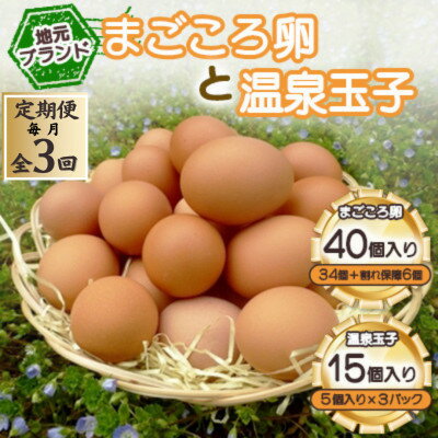 【ふるさと納税】【毎月定期便】「地元ブランド」　まごころ卵40個(卵34個と割れ保障6個)と温泉玉子のセット全3回【配送不可地域：離島】【4070040】