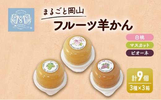 
まるごと 岡山 フルーツ 羊羹 3 ケース （ 白桃 ・ マスカット ・ ピオーネ 各1個） 桃 もも ぶどう 和菓子 お菓子 スイーツ ようかん ギフト 贈答品
