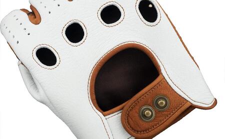 カカザン ハーフフィンガー ドライビング グローブ【カラー：アイボリー×キャラメル／サイズ：S】