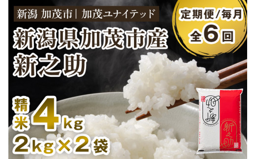 【令和7年産・令和8年産新米先行予約可】【定期便6ヶ月毎月お届け】新潟県産 新之助 精米4kg（2kg×2袋）《令和7年産：順次出荷・令和8年産新米：2026年10月から出荷》 新潟県産新之助 新潟産新之助 加茂市産新之助 新之助 しんのすけ 新潟 ブランド米 新之助 加茂市 加茂ユナイテッド
