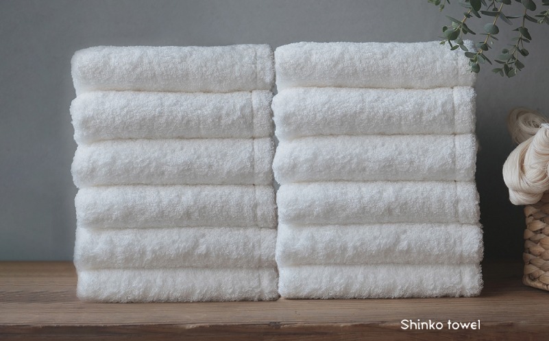 G3497 【TVで紹介！】おぅ！え～やん フェイスタオル（ホワイト）12枚【泉州タオル 国産 吸水 普段使い 無地 シンプル 日用品 家族 ファミリー】 