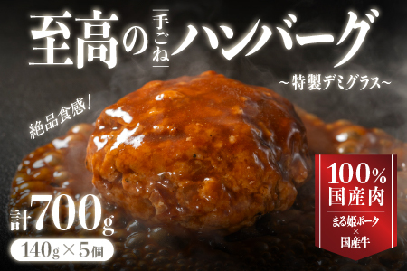 まる姫ポークと国産牛の贅沢デミグラスハンバーグ 計700g(140g×5個) 惣菜 デミグラスソース デミソース 牛肉 豚肉 手ごね レンジ 湯せん 温めるだけ 江津市